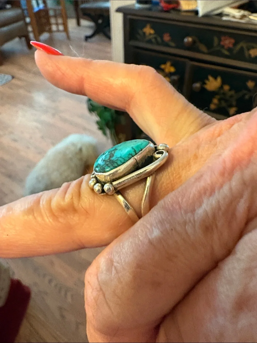 Turquoise Teardrop Sterling-Style Statement Ring - Blue
